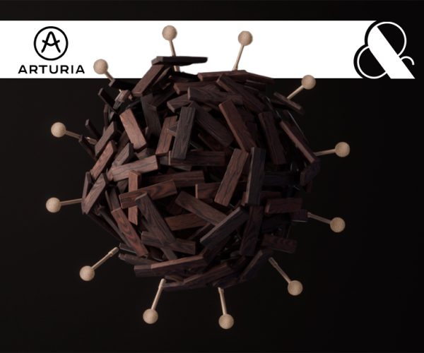 vue artistique 3d de maillet de musique sur des pallets en bois arturia houdini simulation vfx film